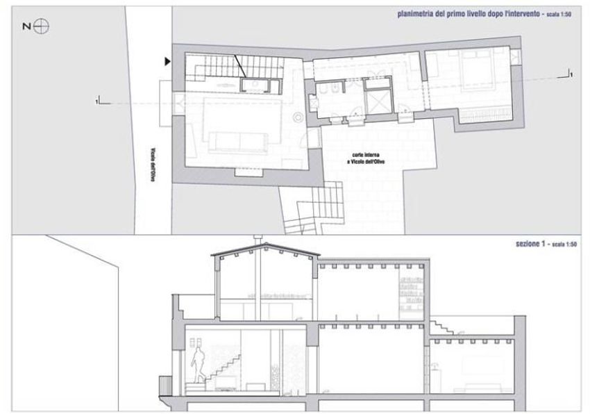 Architect's plan and section, first level