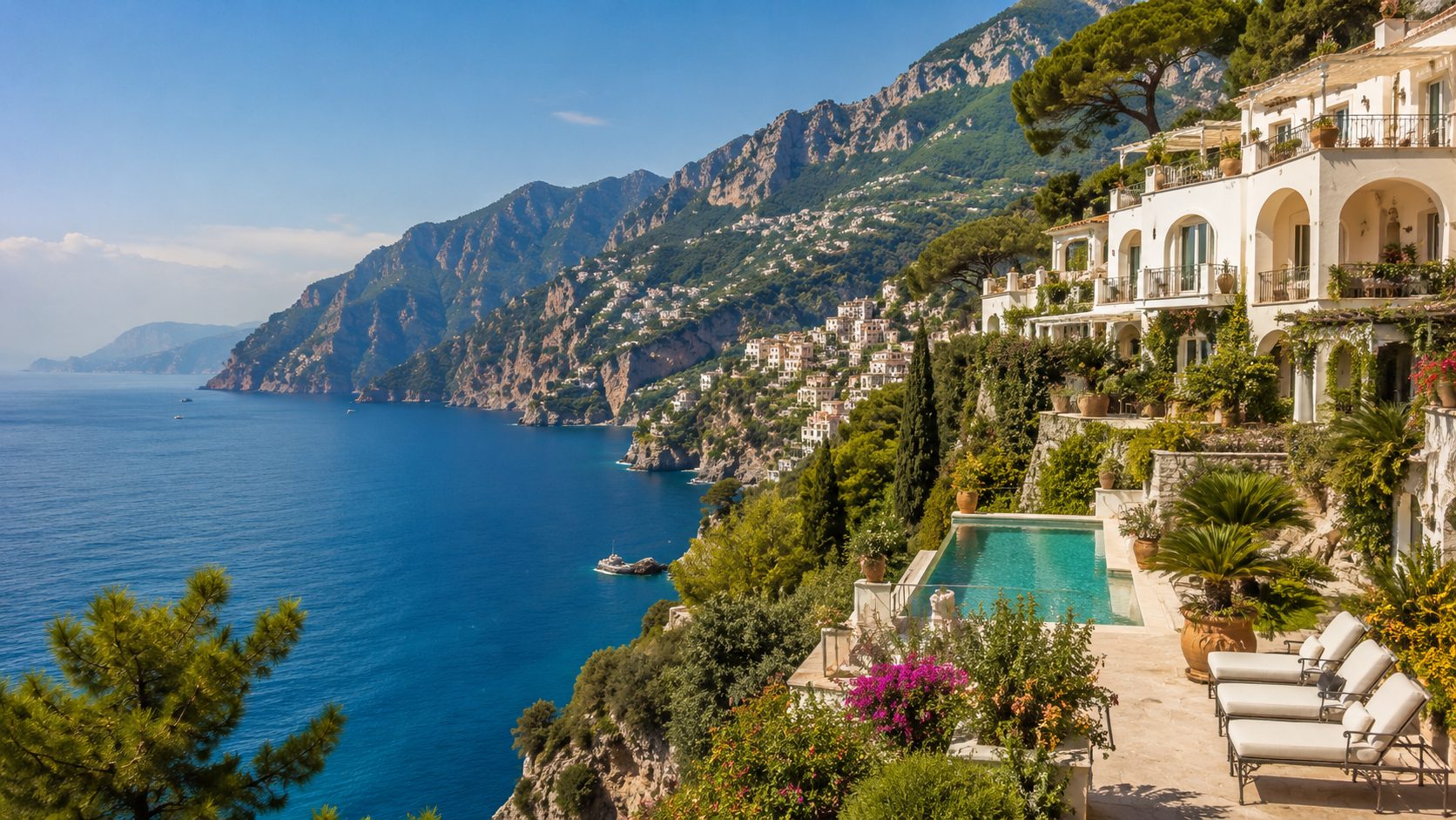 Villa on the cliffs of the Amalfi Coast above the sea