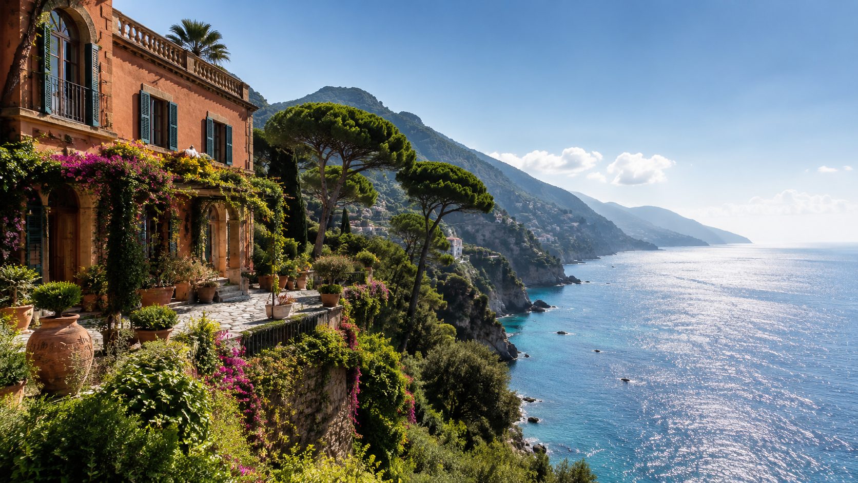 Terracotta Riviera villa above the Ligurian sea