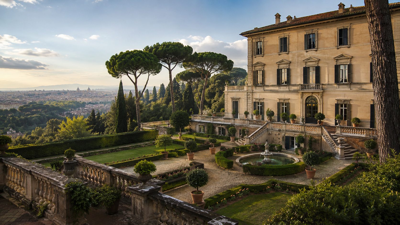Grand villa with a formal Italian garden near Rome